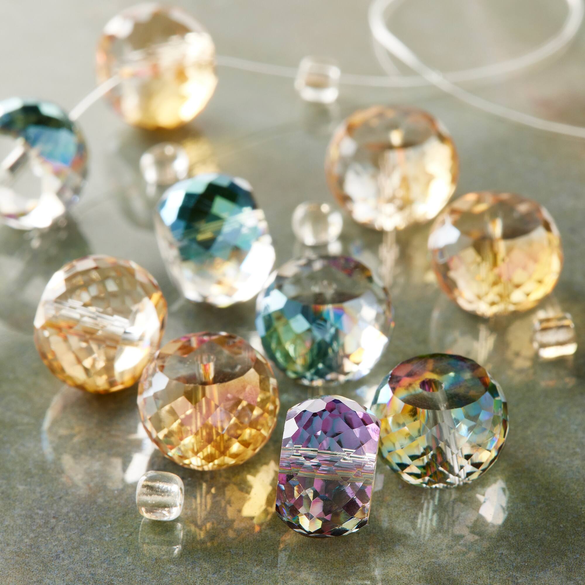 Amber & Blue Rondelle Glass Beads, 11mm by Bead Landing™